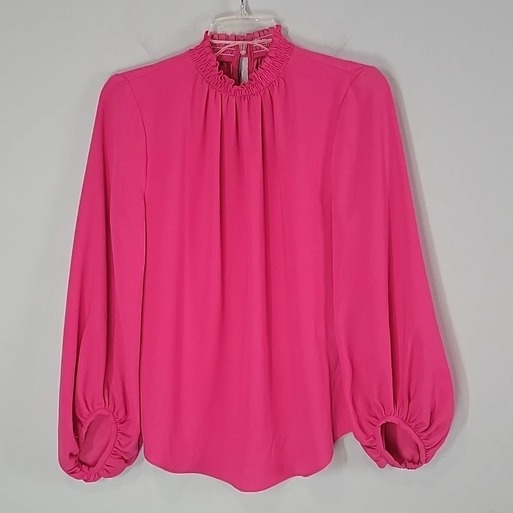 Trina Turk Sunrise Vista Mock Neck Balloon Sleeves Blouse